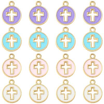 16Pcs 4 Colors Light Gold Plated Alloy Enamel Pendants