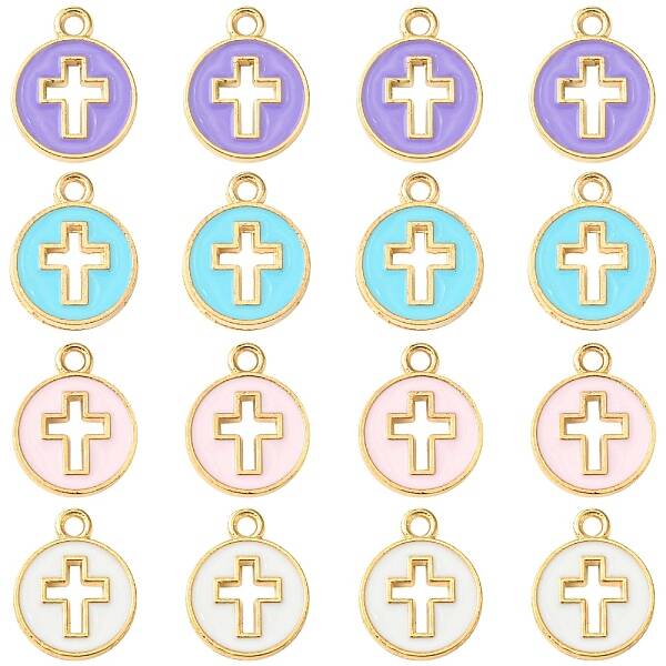 16Pcs 4 Colors Light Gold Plated Alloy Enamel Pendants