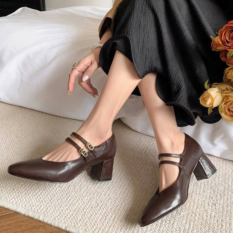 CHIKO Xyla Round Toe Block Heels Mary Jane Shoes