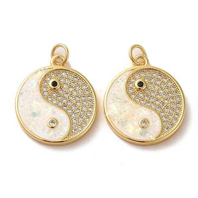 Brass Micro Pave Cubic Zirconia with Synthetic Opal Pendants