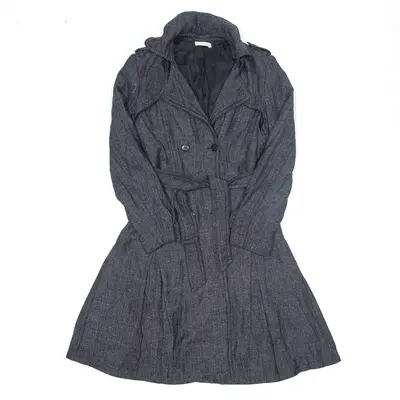 PROMOD Pleated Skirt Look Pea Coat Black Herringbone Womens S
