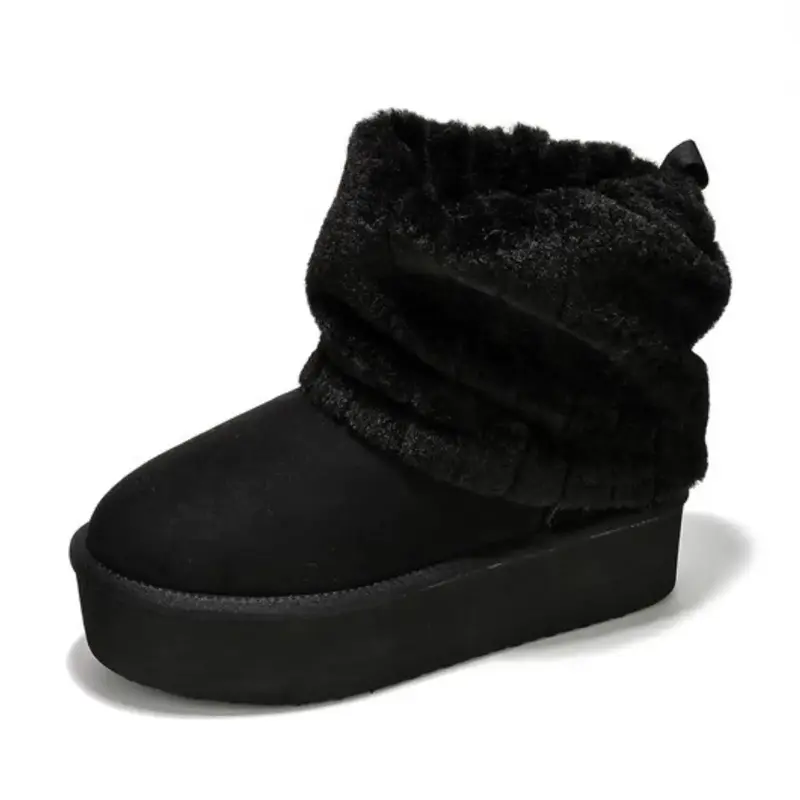 Platform Fold Over Fur Boots Ankle Brown Round Toe - Coco Stomper snow boot