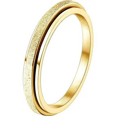 Trendy Fidget Rings for Women Men -2 4mm Titanium Steel Spinner Ring for Anxiety Stress Relief Glitter Sandblast Spinning Fig...