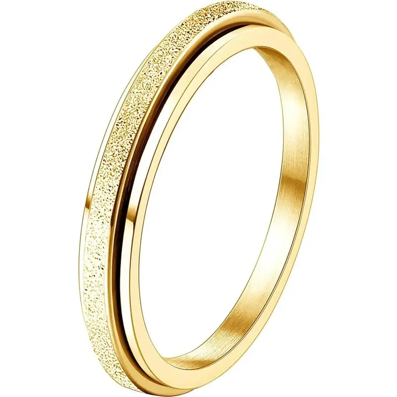 Trendy Fidget Rings for Women Men -2 4mm Titanium Steel Spinner Ring for Anxiety Stress Relief Glitter Sandblast Spinning Fig...