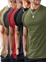 Men's Solid Round Neck Tee, Regular Fit Casual Streetwear Short Sleeve Crew Neck T-shirt for Summer, Fashion Men's Top for D...