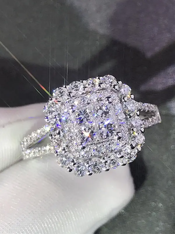 Women's Plain Elegant Rhinestone Decor Engagement Ring & Promise Ring for Her, Wedding Ring As Anniversary Gift for Women, El...