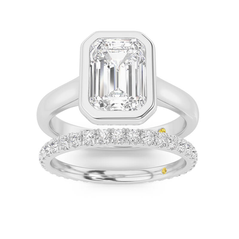 Secret Kiss Lab Grown Emerald Cut Diamond Engagement Ring with the Envoi Wedding Band | 10K White Gold 2 ct. tw.