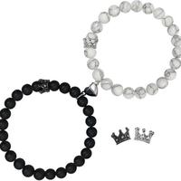 King & Queen Couples' Bracelets - Heart-Matching Bracelets for Long Distance Relationships - Anniversary Gift for Boyfriend a...