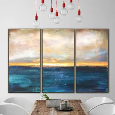 Large Oil Painting Original Canvas Blue Abstract Painting Gray Painting Sunset Painting | SUMMER SUNSET