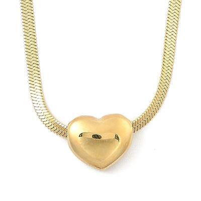Ion Plating(IP) 304 Stainless Steel Heart Pendant Flat Snake Chain Necklaces for Women