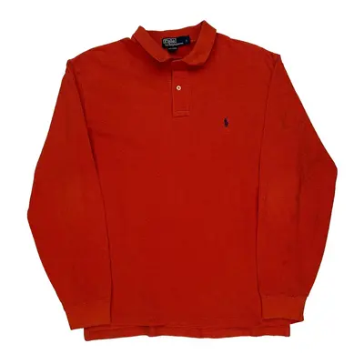 Polo By Ralph Lauren Long Sleeve Polo Shirt - Large Orange Cotton
