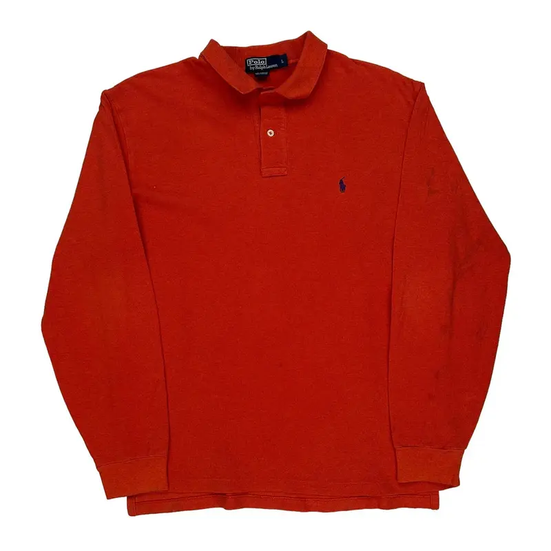 Polo By Ralph Lauren Long Sleeve Polo Shirt - Large Orange Cotton