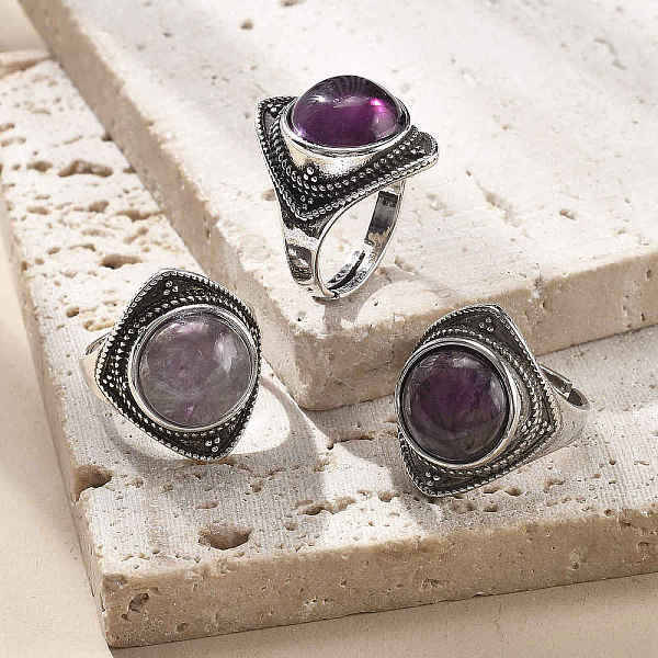 Natural Amethyst Adjustable Rings