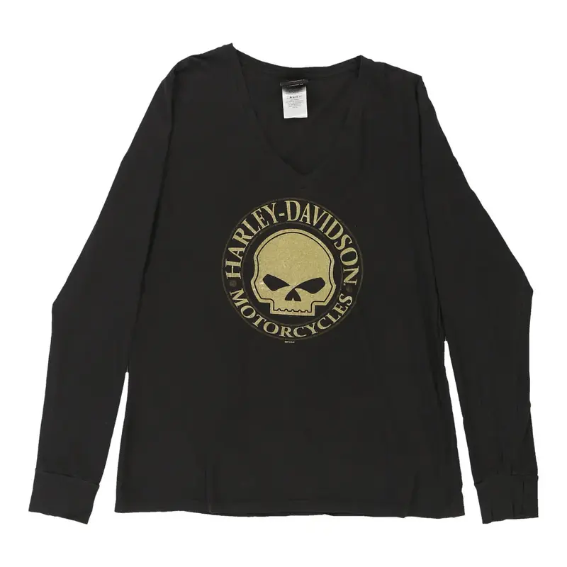 Portland, Maine Harley Davidson Graphic Long Sleeve Top - XL Black Cotton