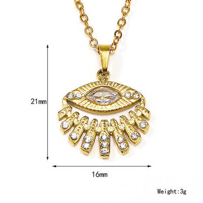 Retro Stainless Steel Clear Cubic Zirconia Eye Pendant Cable Chain Necklaces for Women