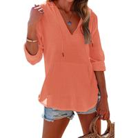 Fisace Women's Beach Cover Up hoodies sweatshirt Long Sleeve V Neck Pocketed Hooded Shirt To