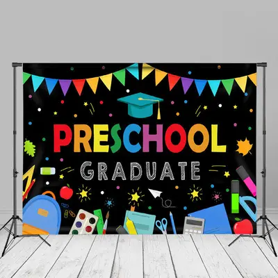 Preschool Sationeries Black Grad Backdrop For Photo - Aperturee