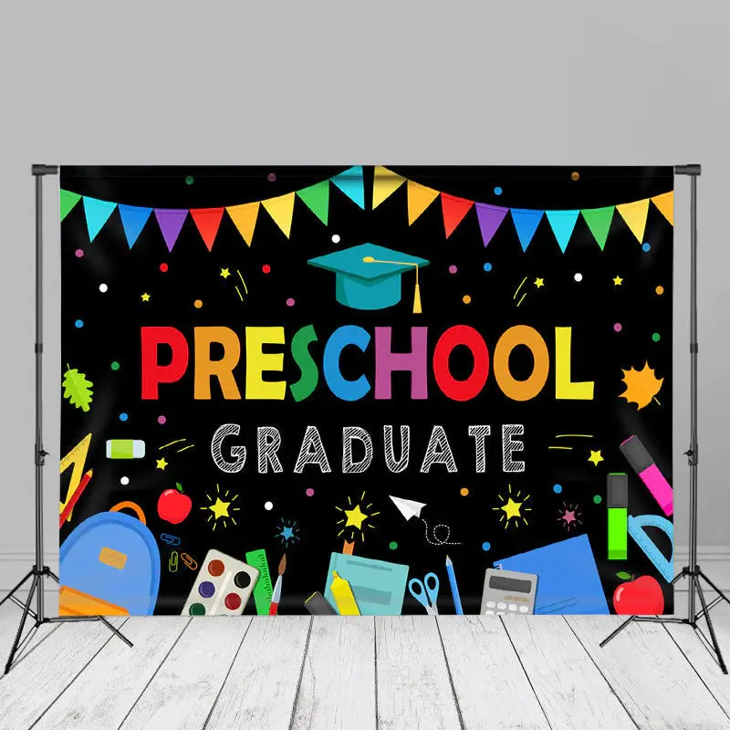 Preschool Sationeries Black Grad Backdrop For Photo - Aperturee