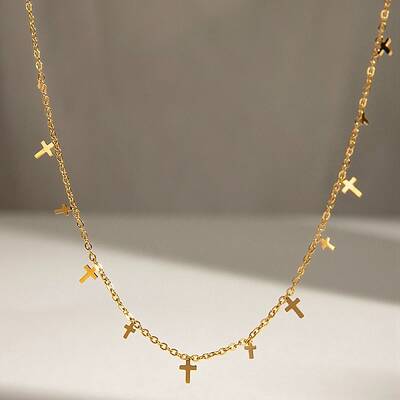 Religion 304 Stainless Steel Cable Chain Cross Tassel Necklaces for Women