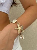 Boho Style Starfish & Shell Decorated Link Chains Bracelet, Fashion Jewellery for Party, Daily Clothing Decor, Trendy All-mat...
