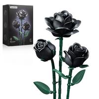 Supreowls Three-branched Black Rose Bouquet Building Set, Botanical Collection Blocks Kit for Adults and Women, Elegant Gothi...