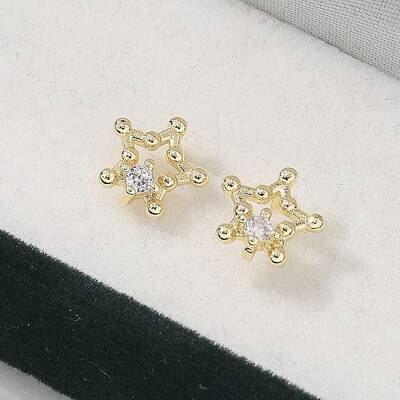 Brass Clear Cubic Zirconia Stud Earrings
