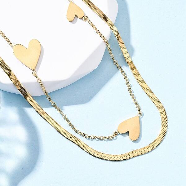 304 Stainless Steel Double Layer Link Chain Necklaces