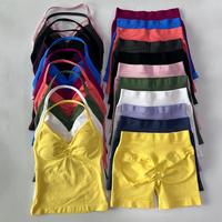 2Pcs Impact Gym Set Women Backless Tank Tops High Waist Scrunch Seamless Shorts Gym Suit Fitness Clothes Activewear Workout S...