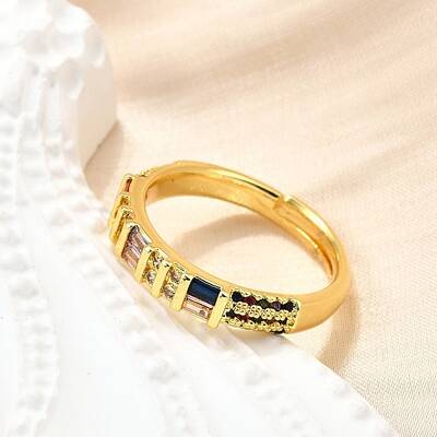 Adjustable Brass Micro Pave Cubic Zirconia Finger Rings for Women