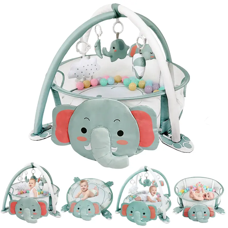 4-in-1 Baby Play Mat Baby Gym,Tummy Time Mat for Floor Activity Gym Ball Pit Including 30 Balls with 5 Infant Learning Sensor...