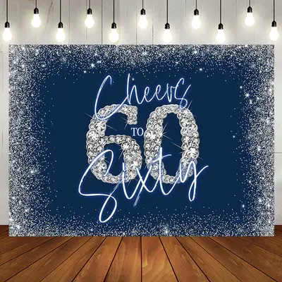 Cheers To Sixty Blue Silver 60th Birthday Backdrop - Aperturee