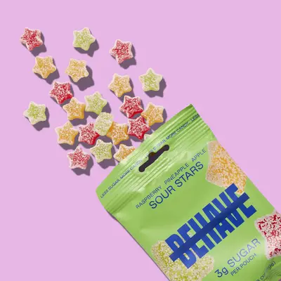 BEHAVE Low-Sugar Sour Candy Stars (6-Pack) - Raspberry, Pineapple, and Apple Flavors - Low Net Carb, Low Calorie, High Fiber ...