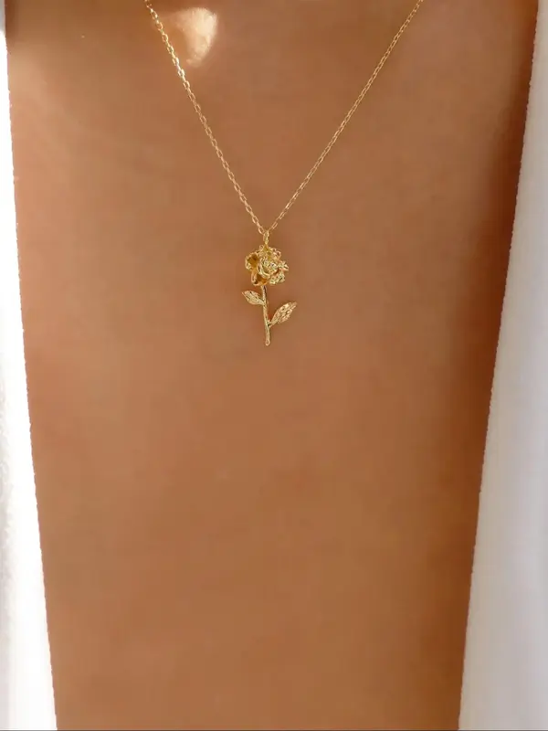 Elegant Flower Design Rhinestones Decor Pendant Necklace for Women, Rose Pendant Clavicle Chain, Fashion Accessories for Part...