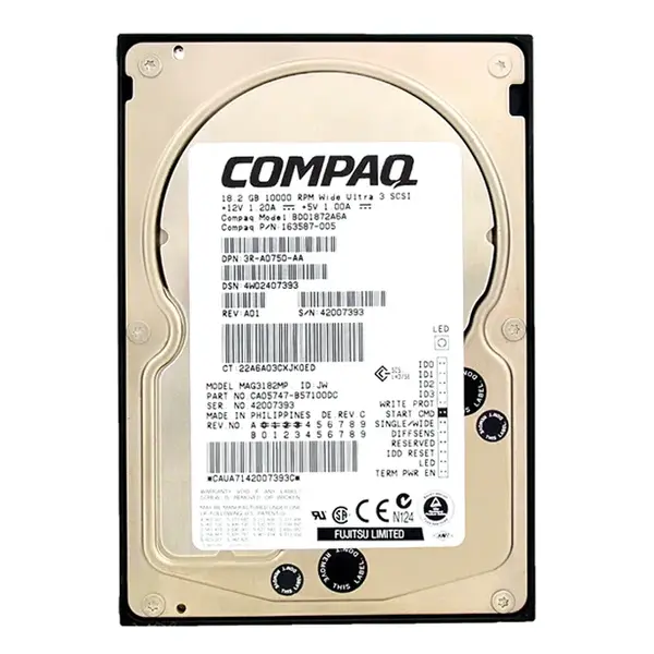 163587-005B HP 18GB 10000RPM Ultra 160 SCSI 3.5-Inch 8MB Cache Hard Drive