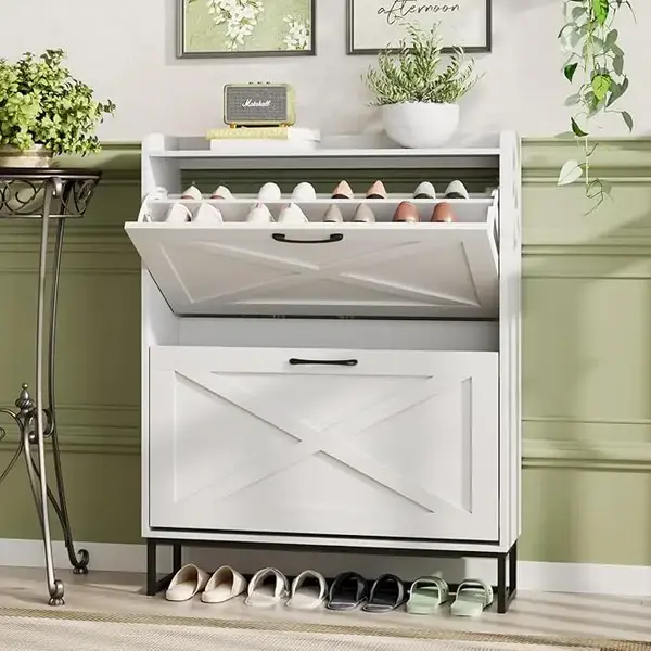 Vabches Shoe Storage Cabinet Freestanding Organizer With Metal Legs For Entryway