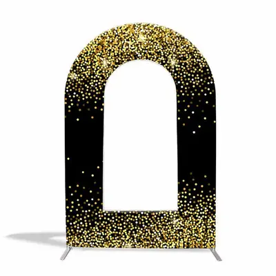 Aperturee Custom Gold Glitter Black Open Arch Party Backdrop
