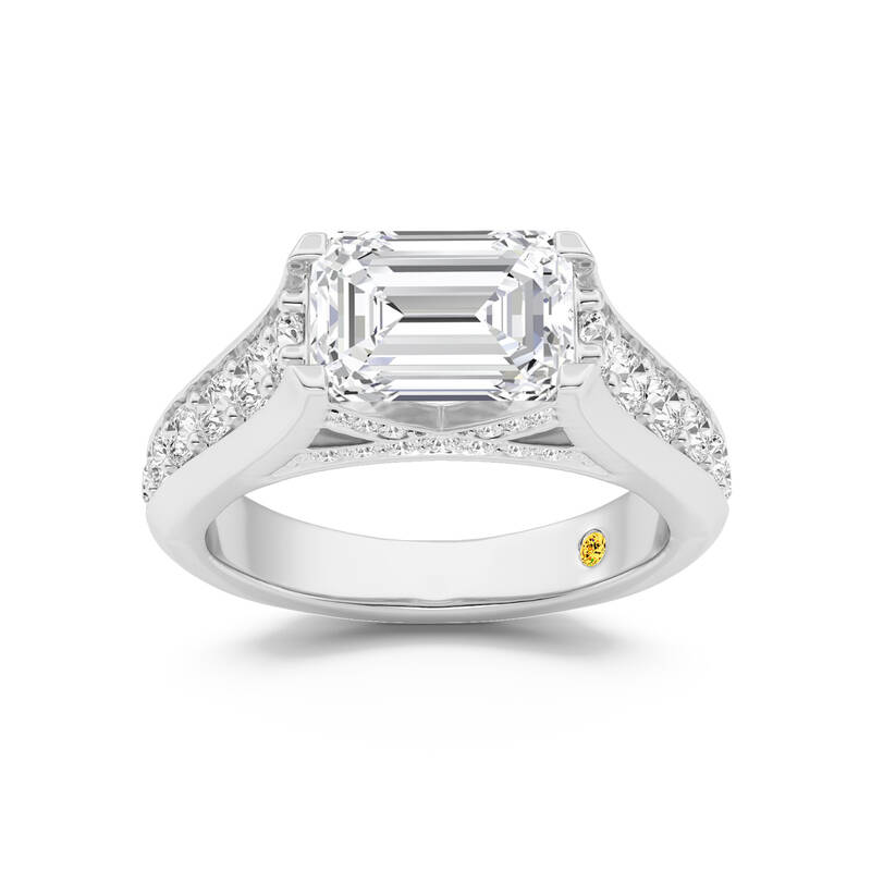 Astra Graduated Pavé Set Emerald Cut Lab Grown Diamond Engagement Ring | 10K White Gold 5 CT. TW.