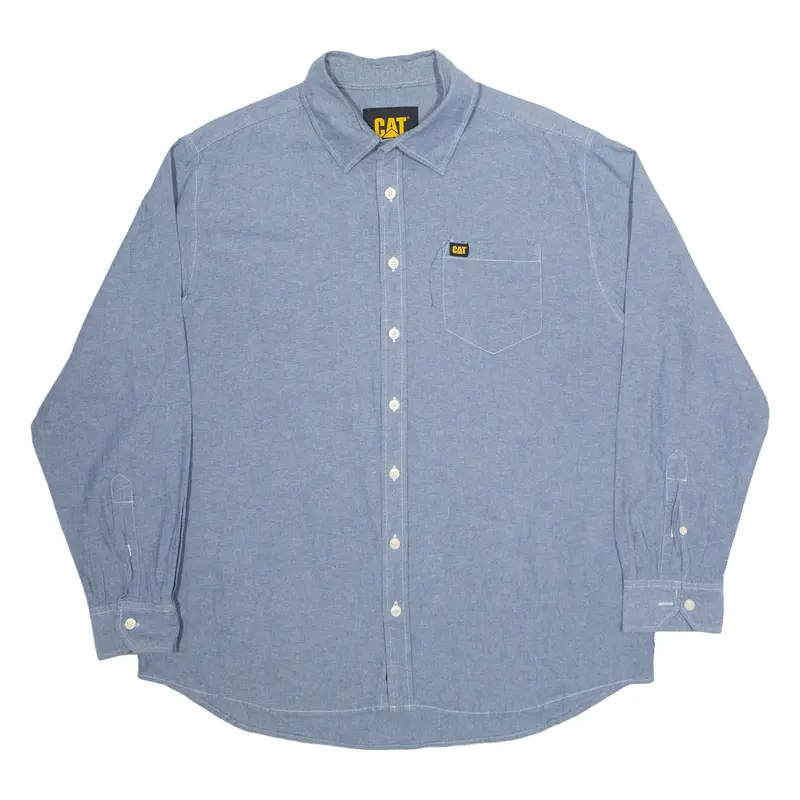 CAT Denim Look Mens Plain Shirt Blue Long Sleeve XL