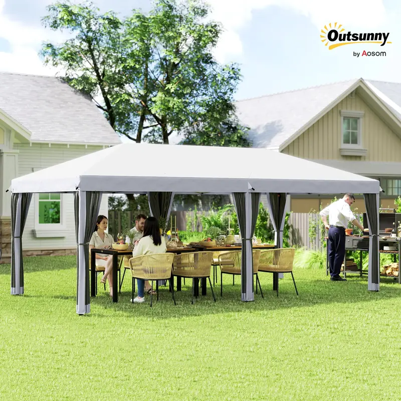 Outsunny 10' x 10'/10' x 20' Pop Up Canopy Tent with Netting, Heavy Duty Party Tent, Large Tents for Parties with Carry Bag f...