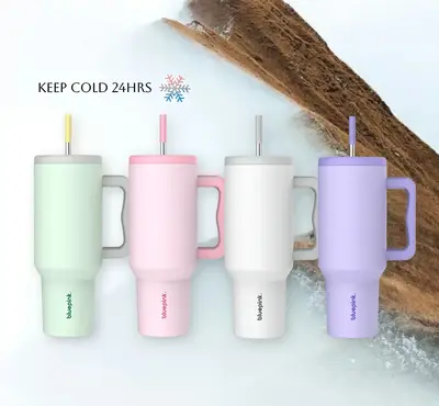 【24 hour shipping】Bluepink 40oz Stainless Steel Tumbler with Straw|100% Leak-Proof & Insulated Glass Cup|Fits in any...
