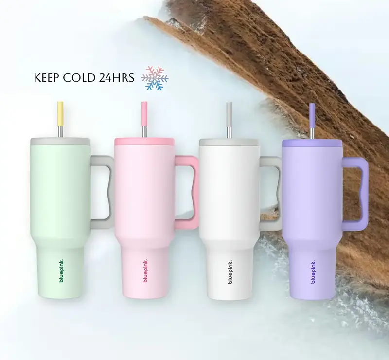 【24 hour  shipping】Bluepink 40oz Stainless Steel Tumbler with Straw｜100% Leak-Proof & Insulated Glass Cup｜Fits in any...