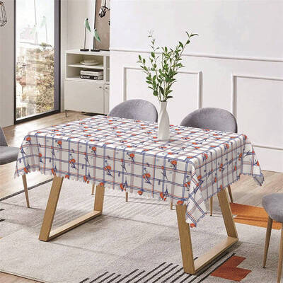 Flowers Regular Blue Plaid Rectangle Tablecloth - Aperturee