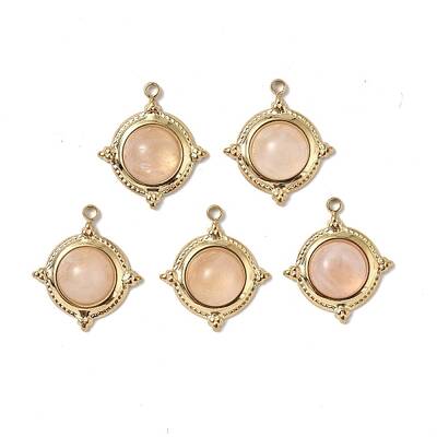 PVD Vacuum Plating 201 Stainless Steel Natural Rose Quartz Pendants