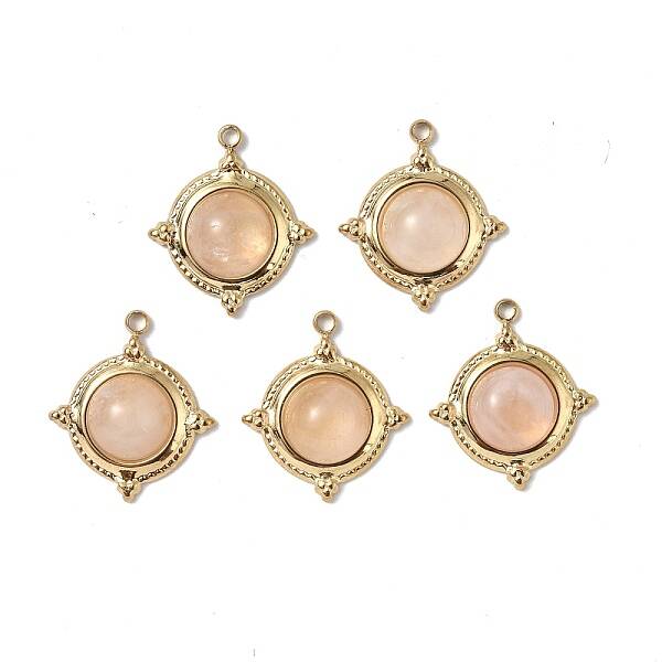 PVD Vacuum Plating 201 Stainless Steel Natural Rose Quartz Pendants