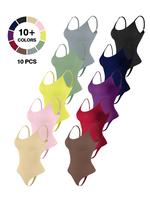 Women's Solid Adjustable Strap Shapewear Bodysuit, Casual Fit Skin-friendly High Stretch Seamless Bodycon Cami Bodysuit for D...