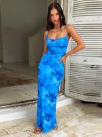 Women's Floral Print Lace Up Spaghetti Strap Cami Dress, Adjustable Strap Ruched Sleeveless Bodycon Long Dress, Capri Sun Dre...
