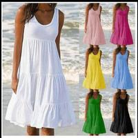 2023 Cross-Border Wish Hot-Selling Women's Clothing 7 Colors 8 Sizes Sleeveless Round Neck Patchwork Large Hem Beach Dress