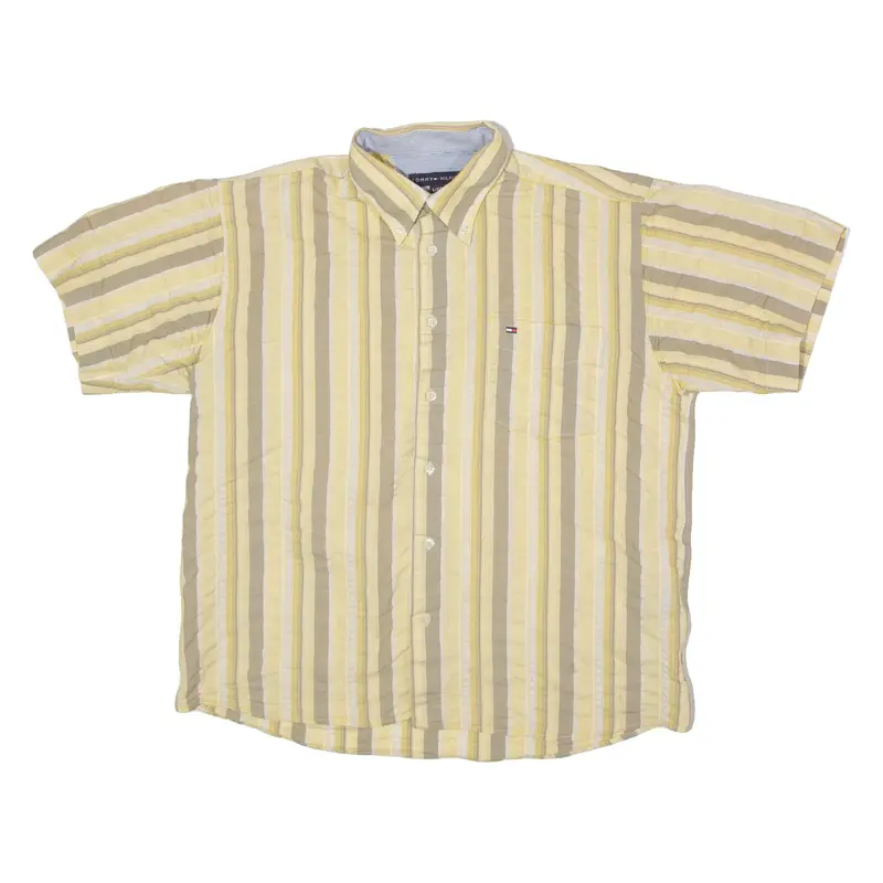 TOMMY HILFIGER Mens Shirt Yellow 90s Striped L