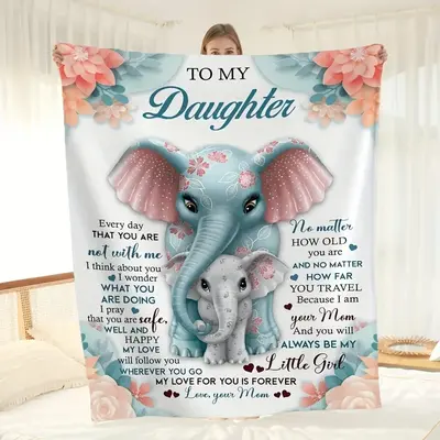 To My Daughter Letter & Floral Print Warm Nap Blanket, 1 Count Soft Warming Throw Blanket, Air-conditioned Room Blanket for ...