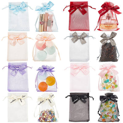 48Pcs 8 Colors Rectangle Organza Drawstring Bags